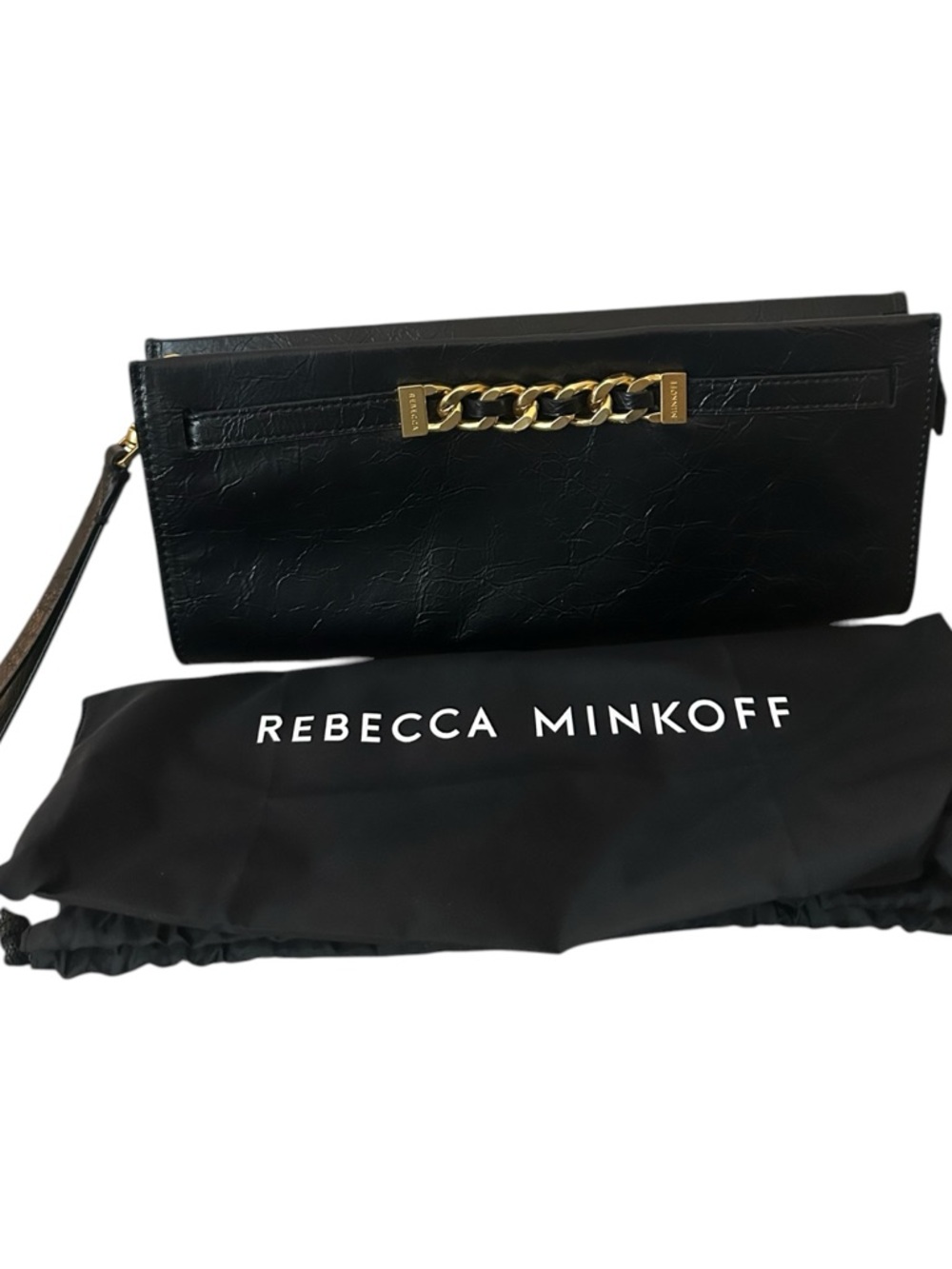 Rebecca Minkoff Black & Gold Chain Clutch | Convertible Wristlet & Dust Bag  NWT - Picture 16 of 16